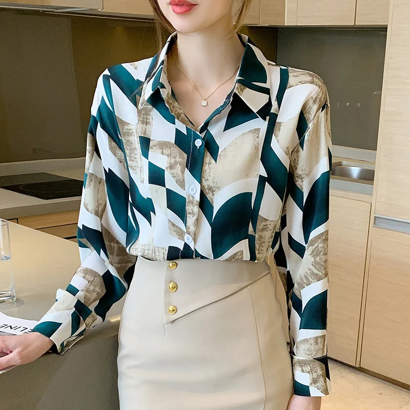 

Korean Style Chiffon Shirts for Women Long Sleeve Work Casual Office Blouse Elegant Tops Femme Loose Business Blusa Mujer