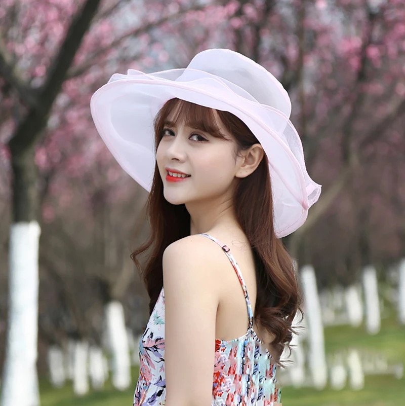 

Свадебная шляпа для женщин Головные уборы церковные фиолетовые Кепки из органзы Дамская Солнцезащитная шляпа с широкими полями пляжная шл...