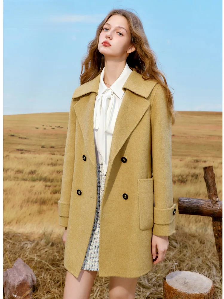 Qiushuiren шелковая шерстяная куртка средней длины зима 2024 новая женская одежда