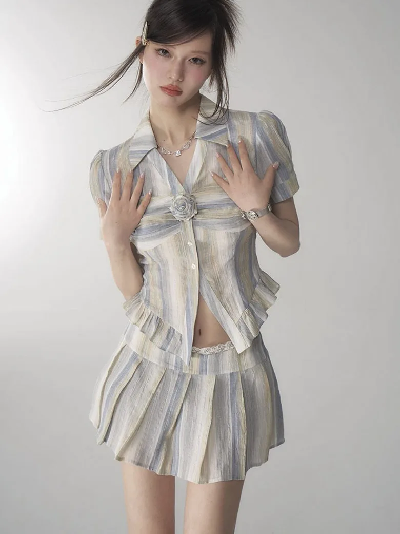 

Шикарные костюмы из двух предметов для женщин, сексуальный короткий топ с коротким рукавом, Женский комплект из двух предметов