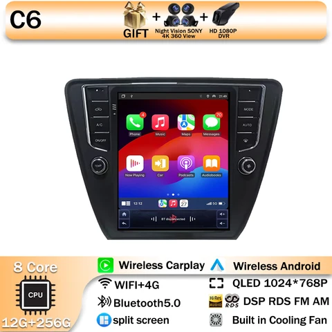 Для Skoda Octavia 3 A7 2013-2018 Tesla Style Android 14 Автомагнитола 4G CarPlay Стерео Мультимедийный плеер GPS Интеллектуальные системы