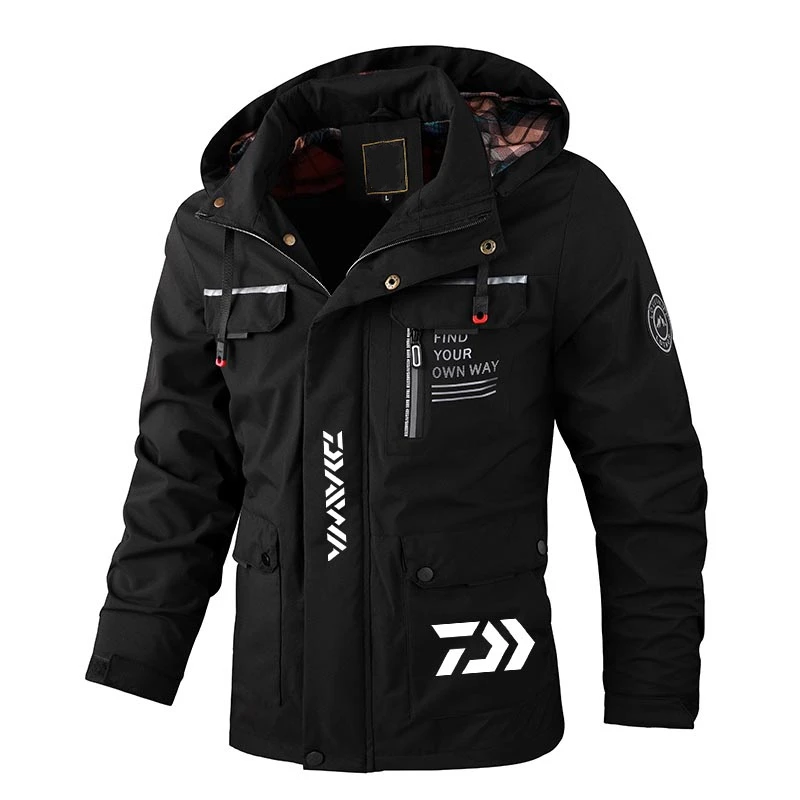 Daiwa Men Winter Fishing Jacket Thin Hooded Coats Windbreaker Waterproof Plus Size Climbing Jerseys Outdoor Mountaineering
