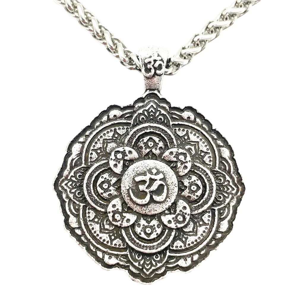 Nostalgia Sacred Geometry Women OM Yoga OHM Hindu Buddhist AUM Chakra Pendant Mandala Lotus Flower Necklace