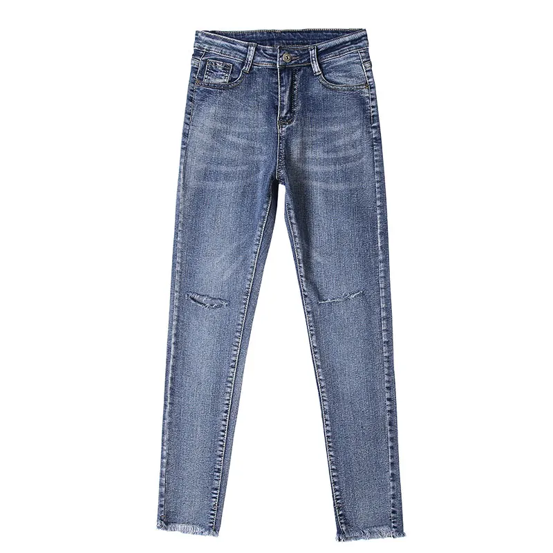 High Waisted Skinny Jeans for Women 2021 Summer Fashion Ripped Clothing Office Ladies Slim Fit Pencil Denim Pants Femme Trousers