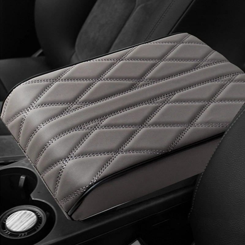 

Embroider PU Leather Car Armrest Mat Center Console Arm Rest Protection Cushion Auto Armrests Storage Box Cover Pad Memory Foam