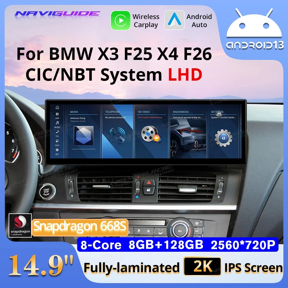 NAVIGUIDE 14 9 'ɺndroid 13 Автомобильный радиоприемник для BMW X3 F25 X4 F26 2011-2019 NBT Система
