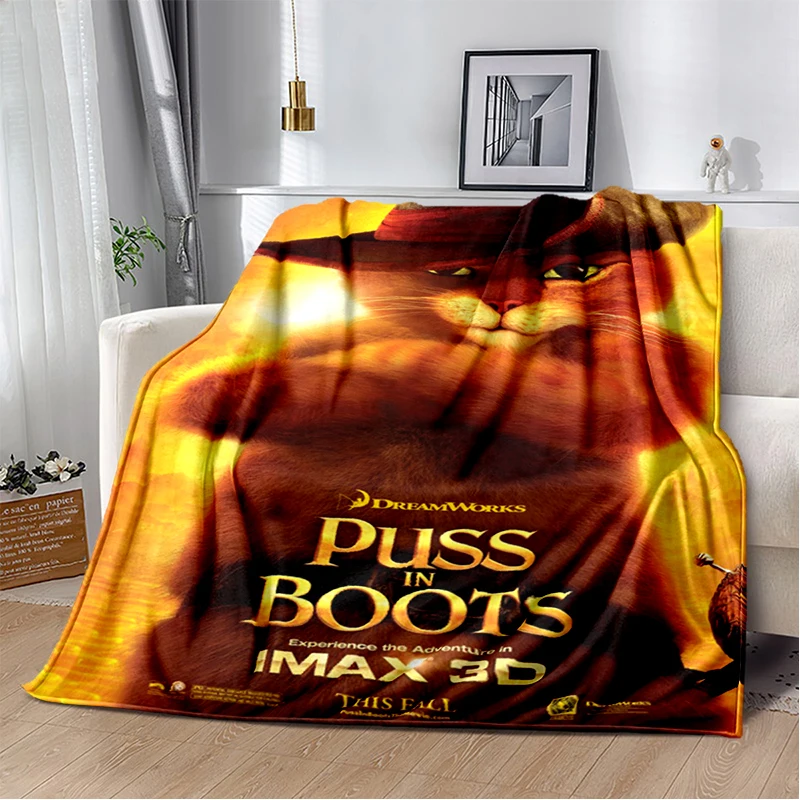 

Puss In Boots movie Cartoon HD Printing Soft Plush Sofa Bed Throwing Picnic Blanket Modern Flange Plush Blanket Noon Break