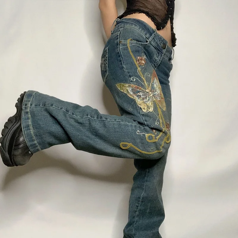 

Retro Y2K Denim Jeans Low Waisted Grunge Vintage Cargo Trousers Fashion Pants