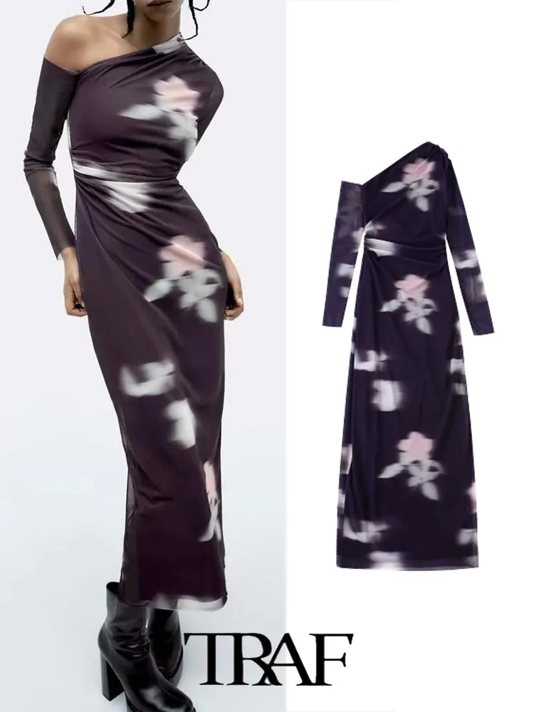 

Платье траф женское шелковое асимметричное, с принтом, в винтажном стиле