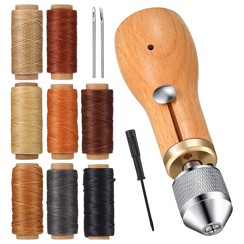 

12 Pcs Sewing Awl Kit Portable Leather Sewing Awl Kit Including Handheld Sewing Repair Awl Straight And Bent Needles