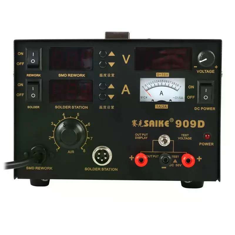 Паяльная станция SAIKE 909D 3-в-1 с термофеном паяльная источник питания машина 220 В или
