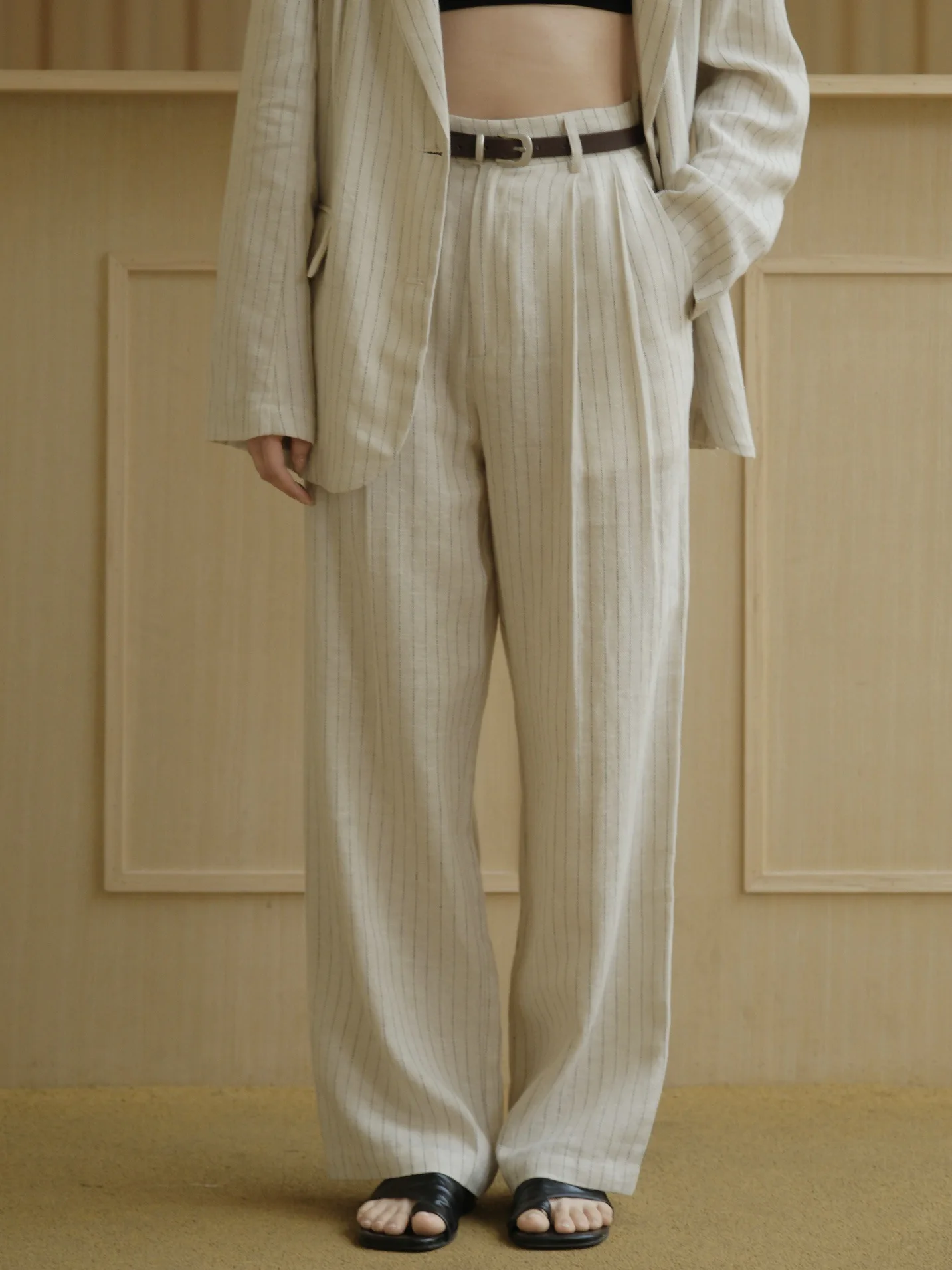 

Summer Women Clothing 2023 Casual Apricot High Waist Trousers Loose Wide Leg Pants Female