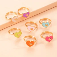new arrival jewelry simple multicolor love heart rings adjustable womens 7pcs ori drip alloy gold rings for wedding engagement