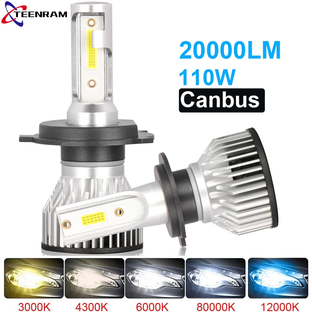 Автомобильный светильник s H4 светодиодный CANBUS светодиодный H7 20000LM H11 лампа для автомобиля головной светильник лампы H1 9004 9005 9006 9007 9012 турбо противотуманный светильник 12В 24В