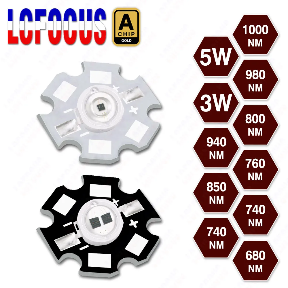 Высокое качество 1Вт 3Вт 5Вт LED COB Chip Инфракрасный ИК 680nm 740nm 800nm ​​850nm 880nm 940nm 980nm 1000nm Для освещения CCTV Камера наблюдения Свет ночного видения