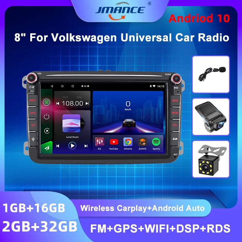 

JMANCE 8 inch Carplay 2 din Android 10 Radio Car Multimedia Player For Volkswagen VW Passat B6 Touran GOLF5 POLO Tiguan Jetta