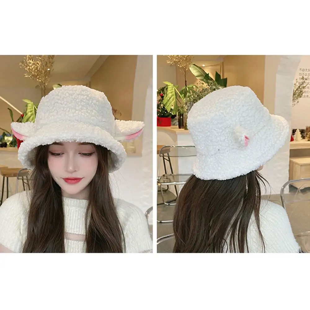 Панама из искусственного овечьего меха женская теплая зимняя шапка с ушками