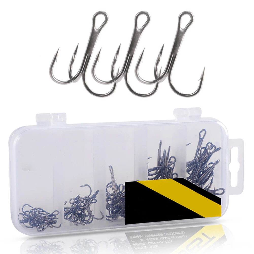 

51pcs Black Nickel Triple Hook Set High Carbon Steel Three Anchor Hook Fishhook Sea Fishing Three Anchor Hooks Fishing Tackle