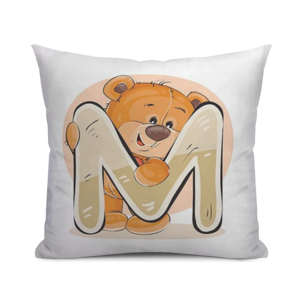 

45x45cm-English-Alphabet-A-Z-Print-Cute-Cartoon-Bear-Square Cushion Cover Sofa Car Waist Throw Pillow