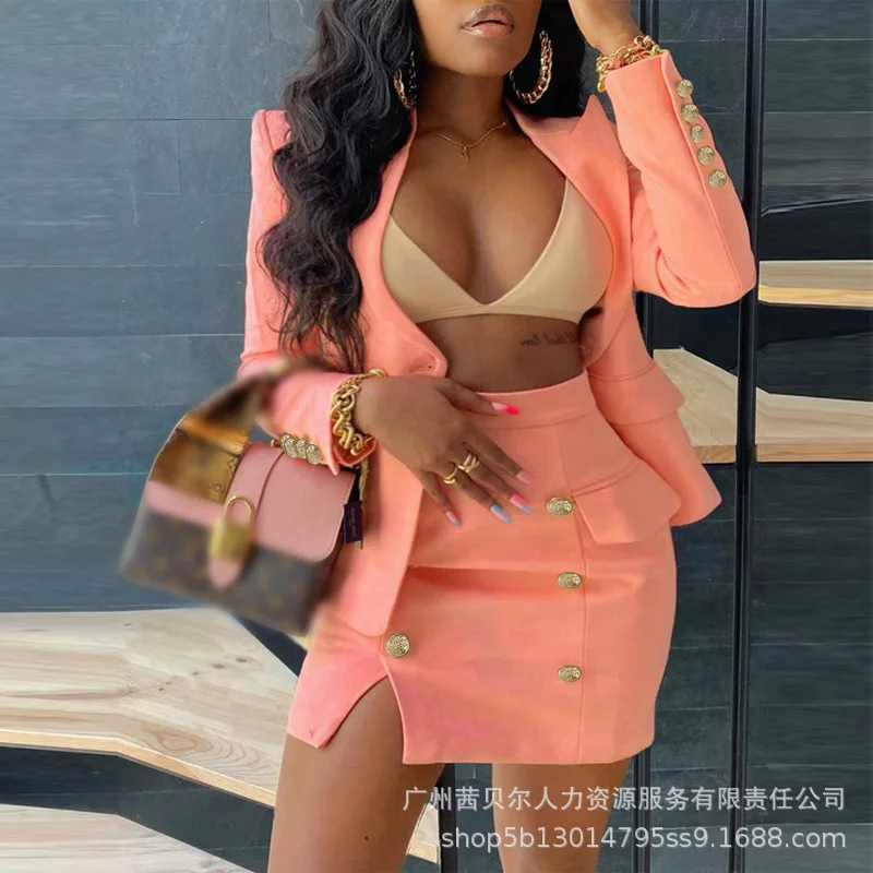 

Женский офисный комплект из 2 предметов, блейзер с длинным рукавом и мини-юбка с высокой талией