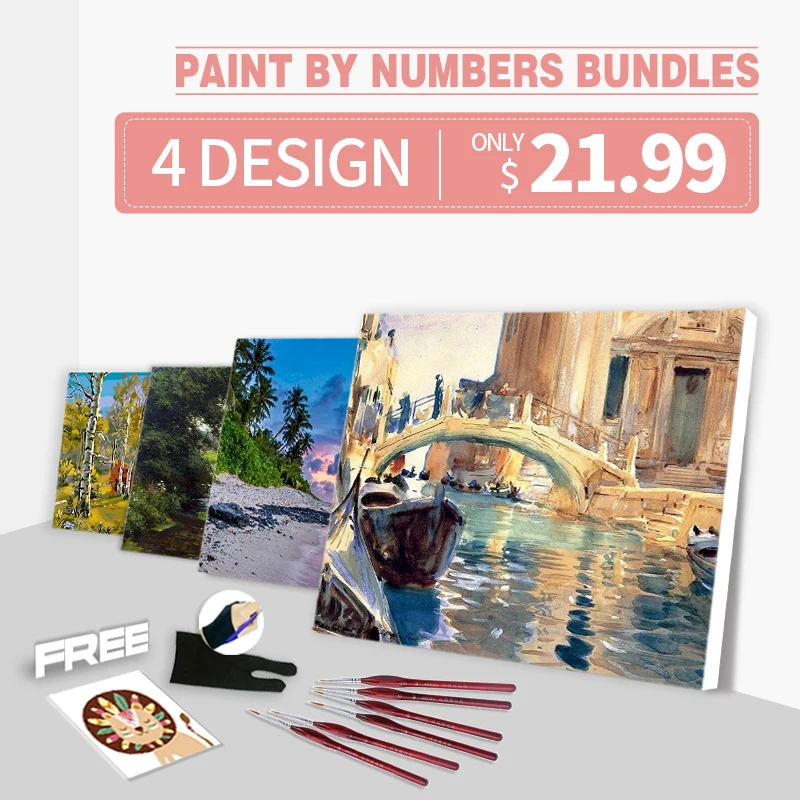 

RUOPOTY 4pc/lot DIY Painting By Numbers 40x50cm Shop in Buddle Forest And Lake Scenery Wall Decor Picture By Number On Canvas