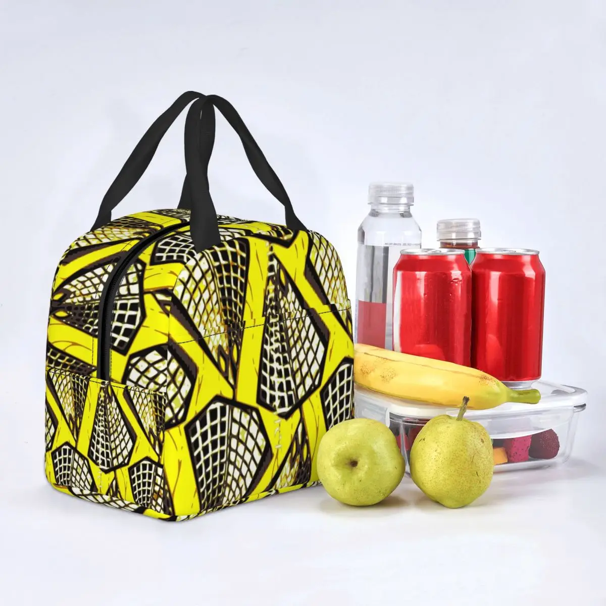 Custom African Ankara Wax Print Yellow Throw Pillow Lunch Bag Women Cooler Thermal Insulated Box for Kids School Children |