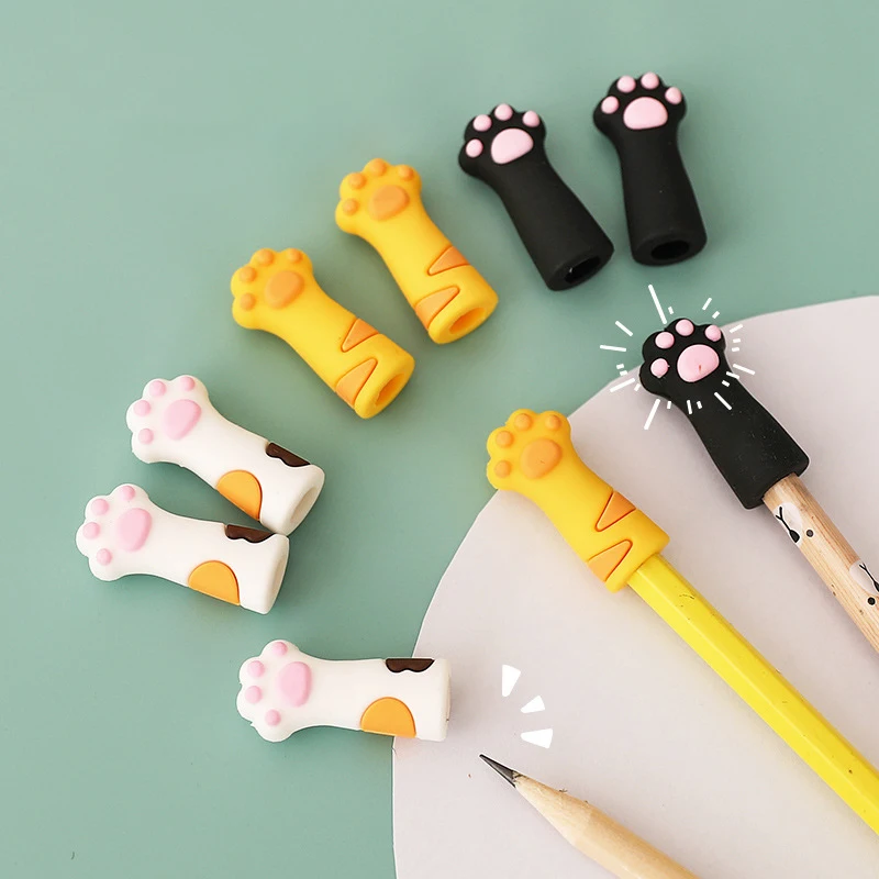 

3pcs Kawaii Cute Cat Paw Pencil Cap Kawaii Pencil Extender Silicone Pen Cover Kids School Supplies Korean Stationery Gift Office