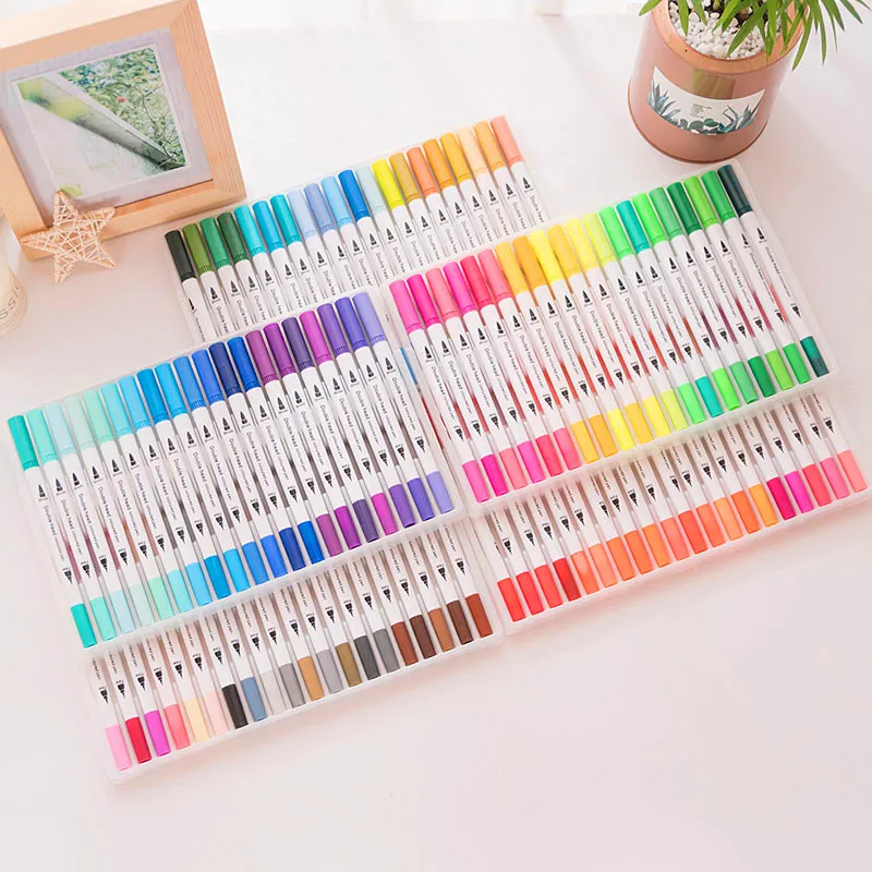 

Dual Tip Marker Pen 12/24/36/48/60 Watercolor Brush Pen Lettering Calligraphy Art Markers for Sketching School Art Supplies