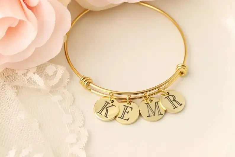 

Custom Letter Bracelet Baby bangle Zirconia Pave Setting Initial bracelet Child & Adult size for Unique Cuff Jewelry