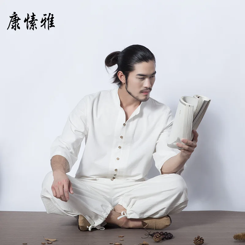 

Костюм из 2 предметов для боевых искусств, мужская форма для кунг-фу, Китайская традиционная толстовка + брюки, набор для упражнений для медитации и йоги