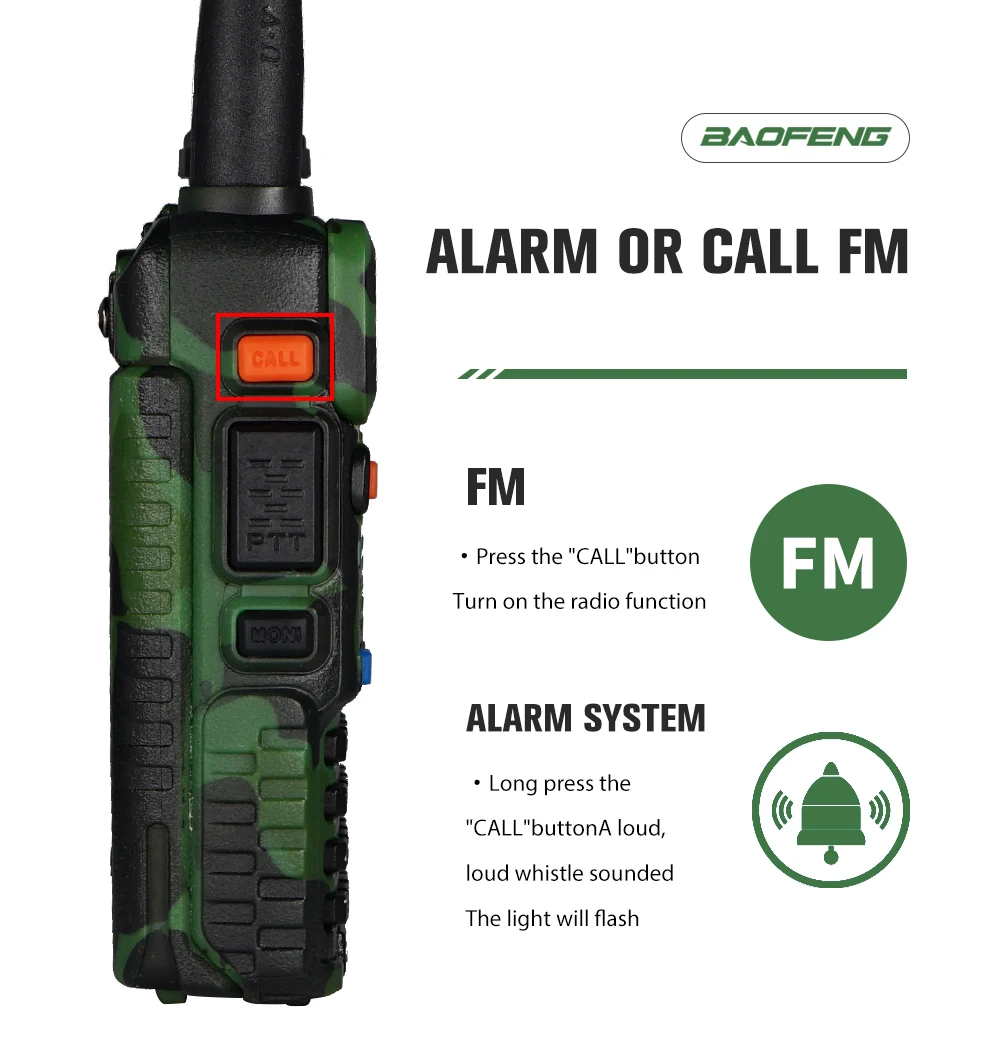 Camouflage Baofeng Radio Dual Band UV-5R 1800mAh Walkie Talkie Dual Display 136-174/400-520 MHz Two Way Radio with Free Earpiece