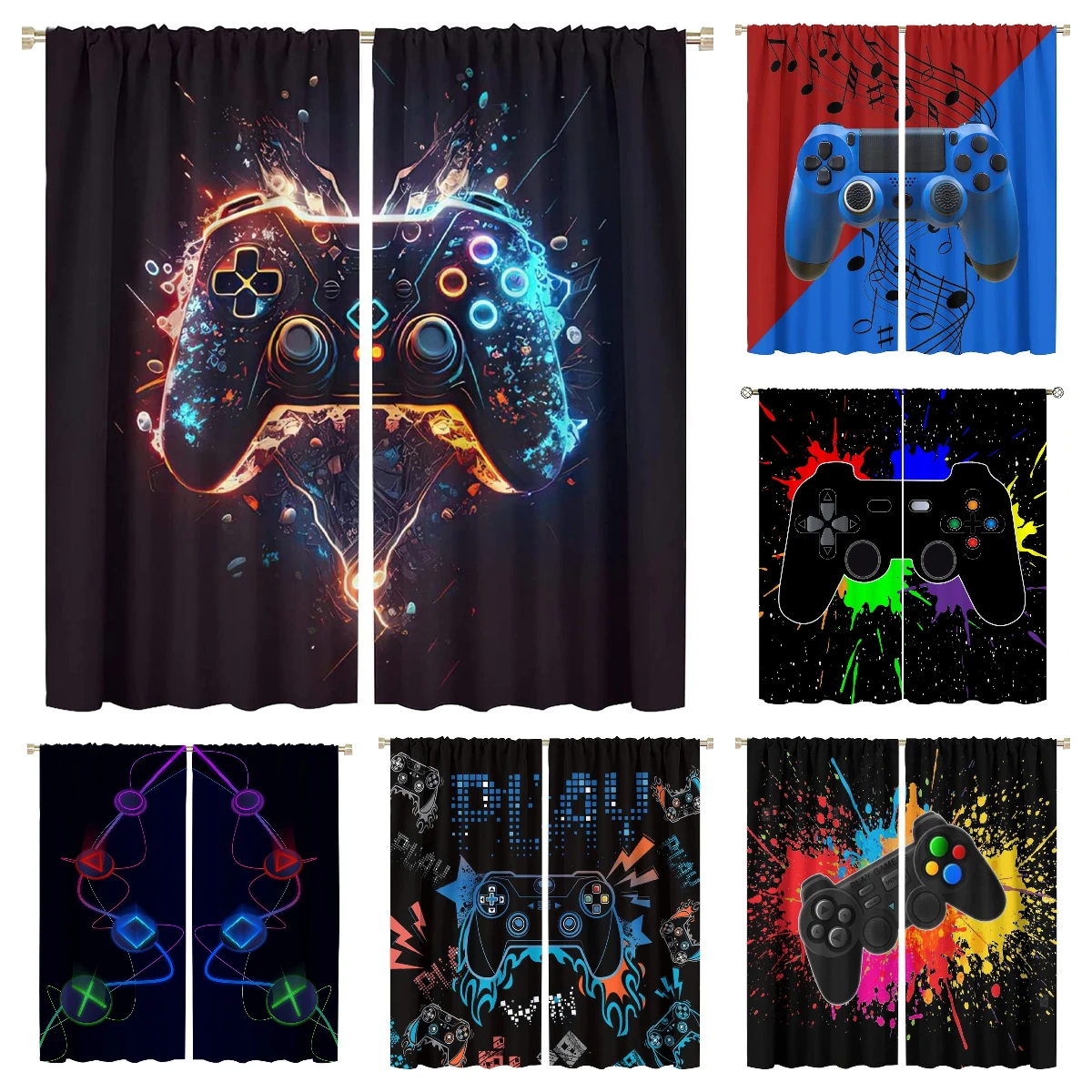 

Gamer Curtains for Boys Bedroom Kids Gaming Decor Window Curtain Video Game Window Drapes Room Decor Children Playing Gamepad