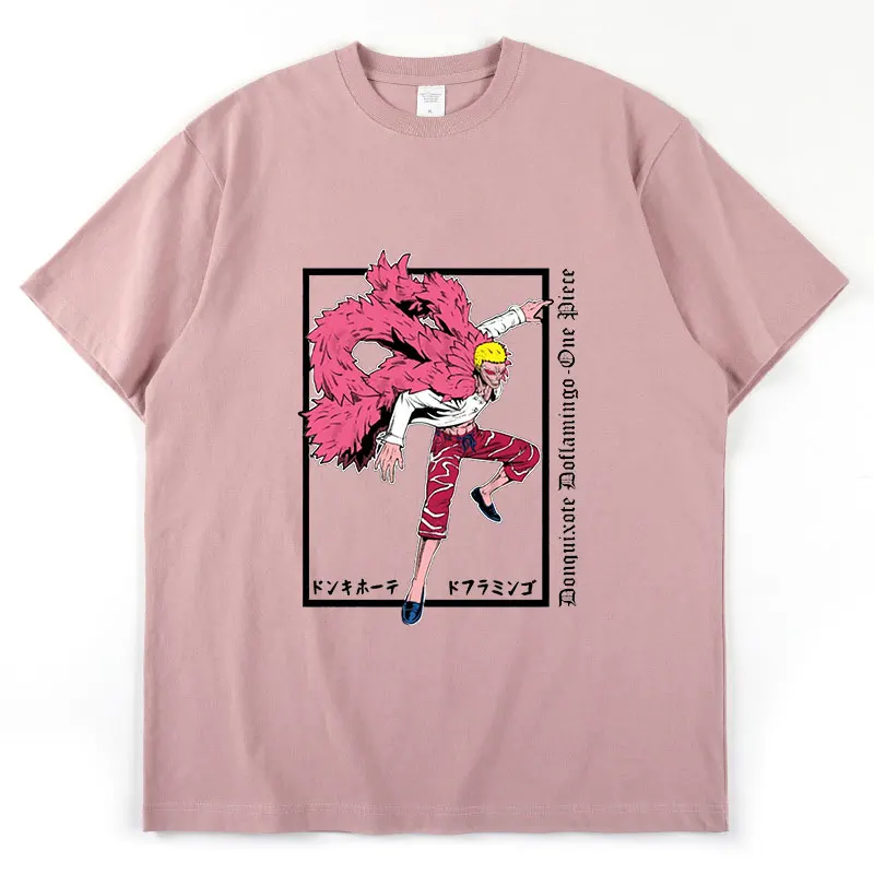 

Футболка Donquixote Doflamingo с японским аниме, новый продукт, модная летняя хлопковая свободная повседневная мужская футболка с коротким рукавом и ...