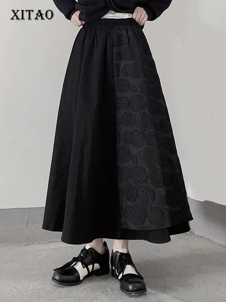 

XITAO Solid Embroidery Skirt Women Korea Autumn New Arrival Personality Fashion Loose All Match Ankle-length Skirt WLD10014