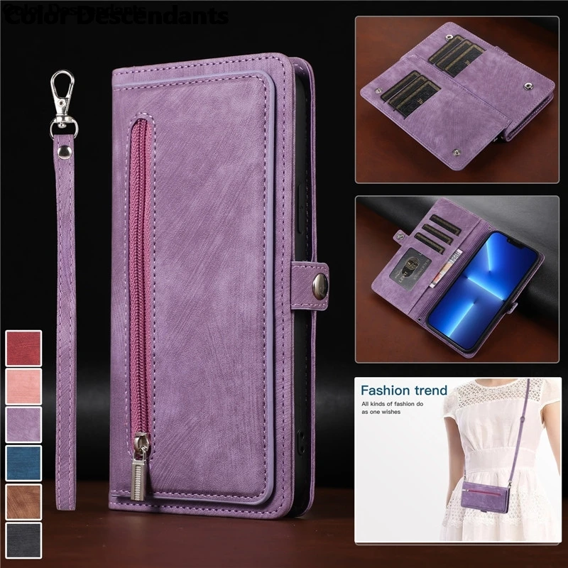 Чехол-кошелек на молнии с отделениями для карт iPhone 15 14 13 12 11 8 7 XR Xs Max чехол телефона