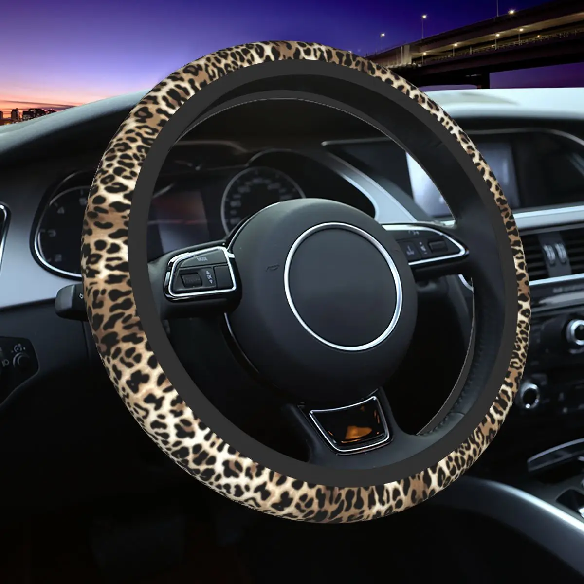 

Cute Animal Leopard Print Steering Wheel Cover Soft Cheetah Skin Steering Wheel Protector Universal Fit 15 inch Car Accessories