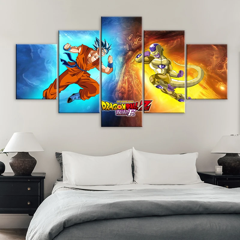 

Wall Art Prints 5 Pieces Anime Dragon Ball Resurrection Canvas Paintings Goku Fighting Frieza Picture Home Decor Hd Poster Frame