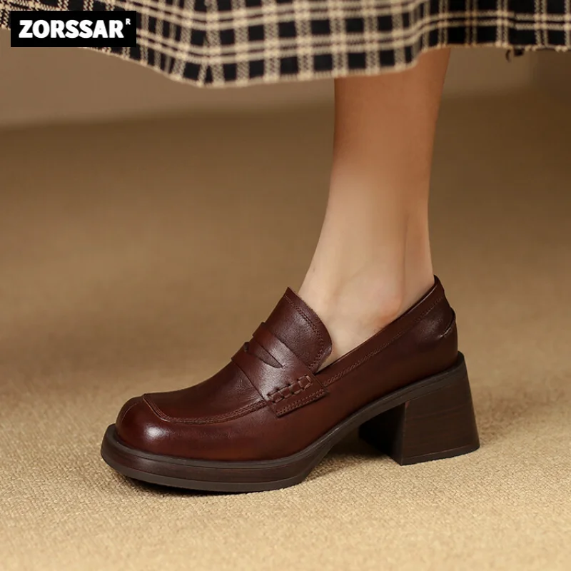 

Туфли-лодочки женские на платформе и массивном каблуке, неглубокие оксфорды, модные ретро классические туфли для офиса и колледжа, осень