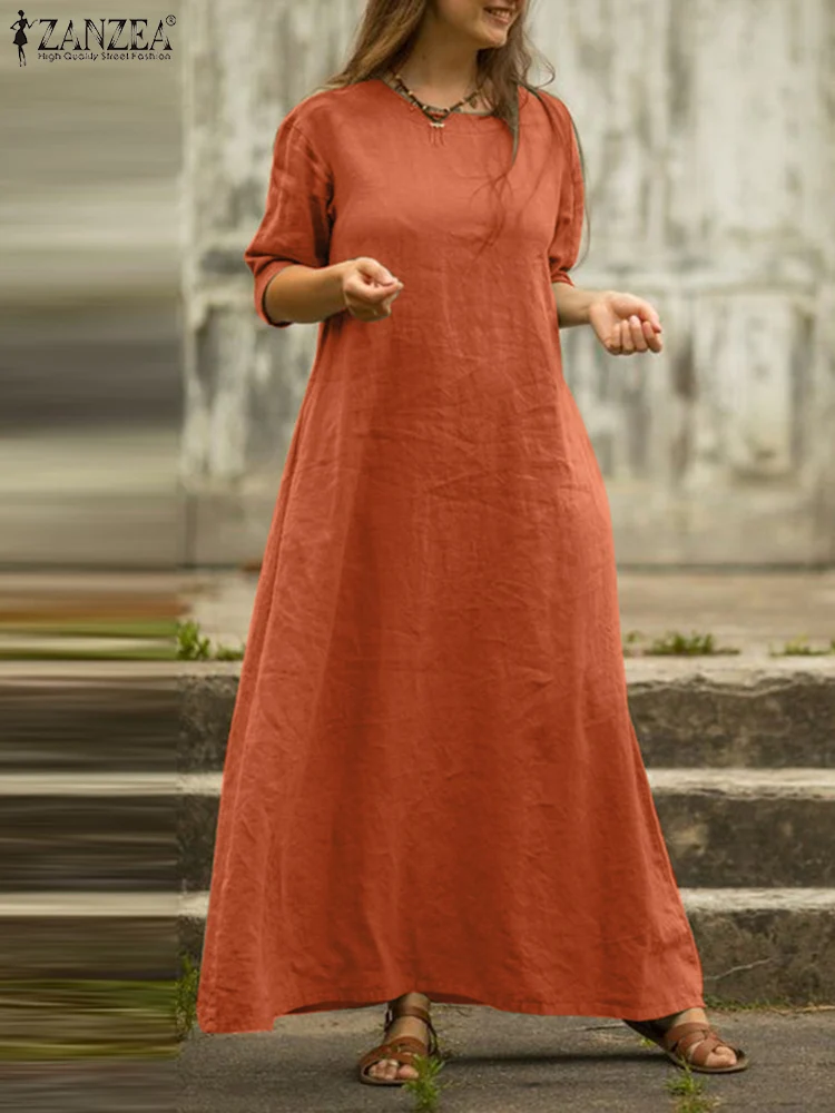 

Праздничный однотонный халат, длинное платье-кафтан на весну, женское Повседневное платье с рукавом 3/4 и круглым вырезом, модный элегантный ...