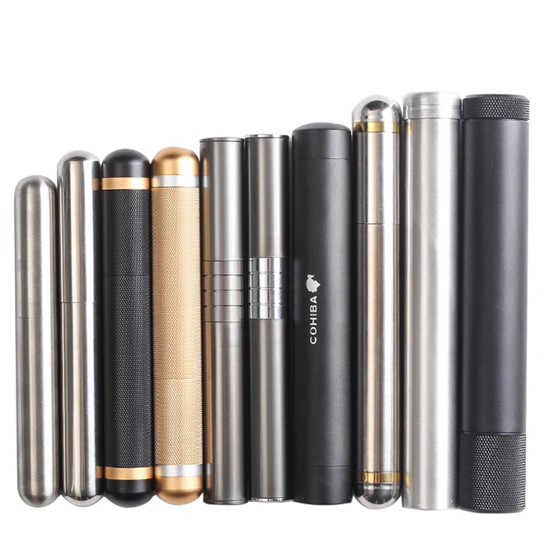 

Portable Stainless Steel Cigar Tube Exquisite Polished Cigar Case Single Pipe Smoking Set Cuban Cigar Cover Storage Tube