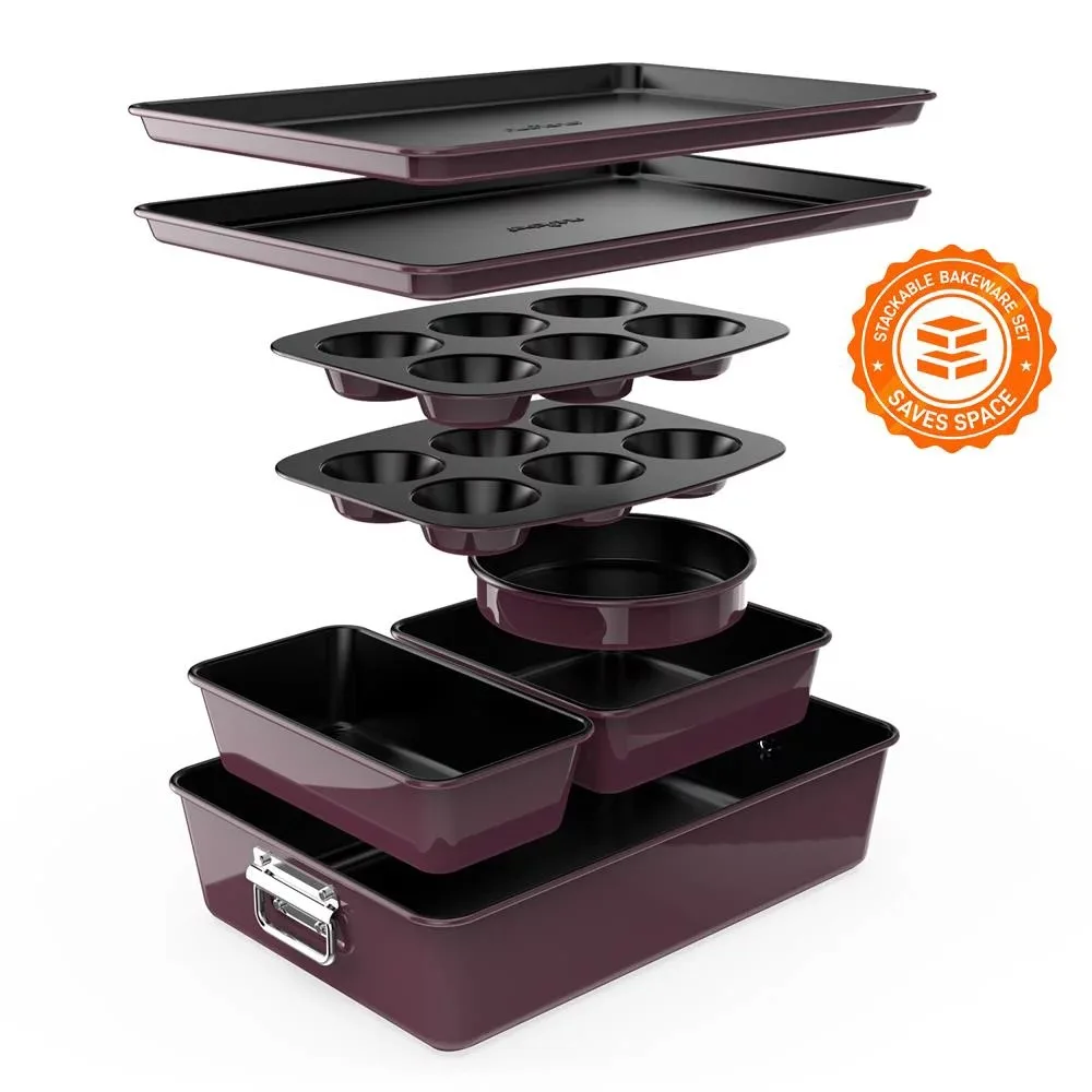 

8-Piece Nonstick Stackable Bakeware Set W/ Non-Stick Coating Pastry and Pastry Accessories 450°F Oven Safe Kitchen Supplies Bar