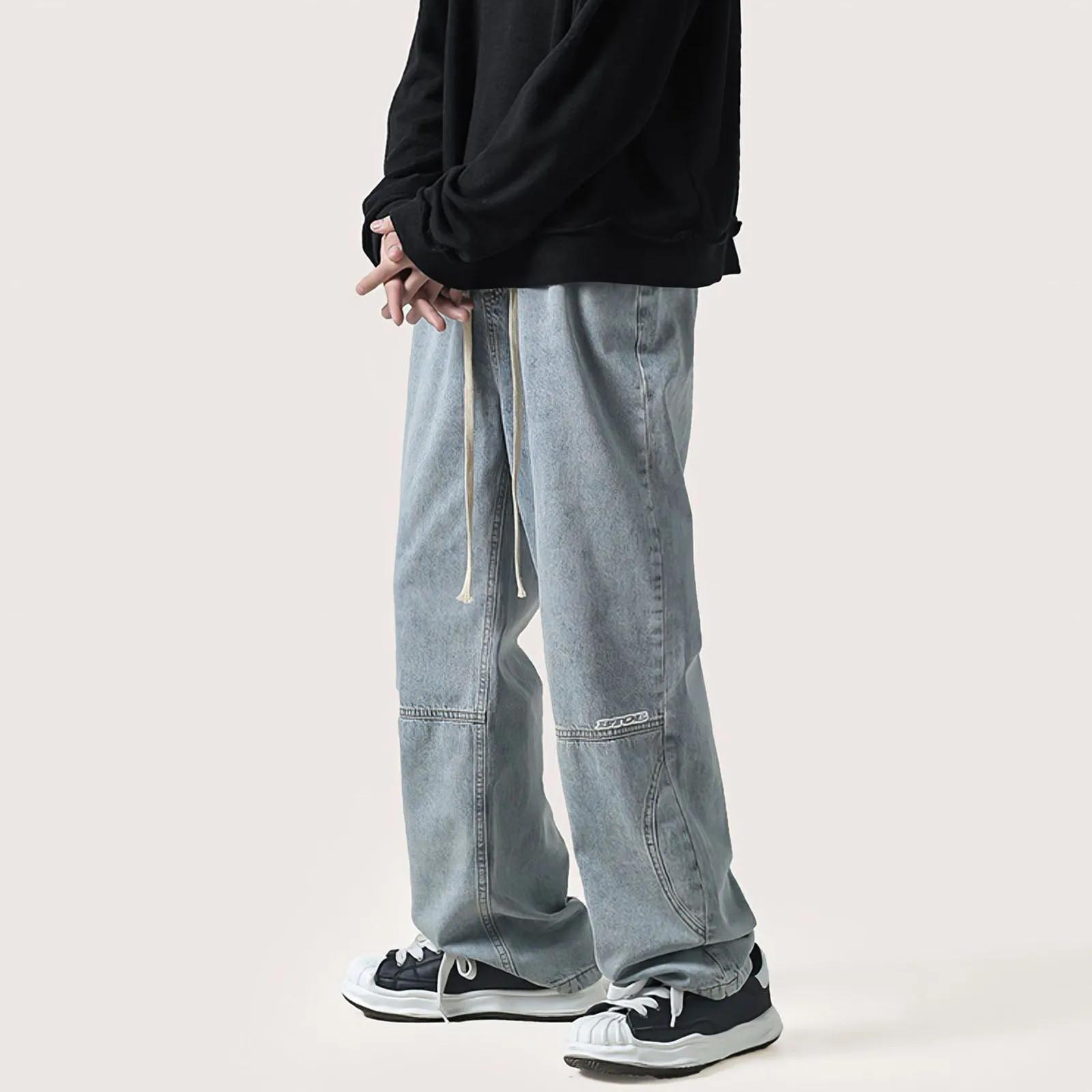 Black Jeans Man Summer Harajuku Baggy Straight Cargo Pants Korean Fashion Streetwear Casual Vintage Wide Leg Denim Trousers