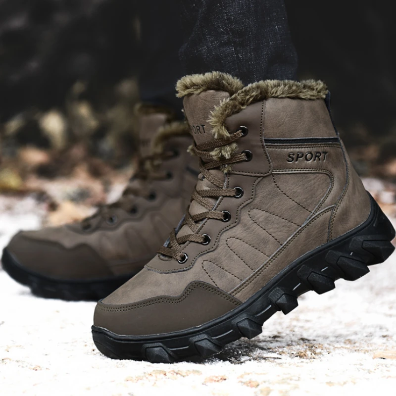 

трекинговые ботинки ботильоны зимняя ботинки зимние мужские Водонепроницаемые зимние ботинки, Мужская зимняя Ретро флисовая Нескользящая...