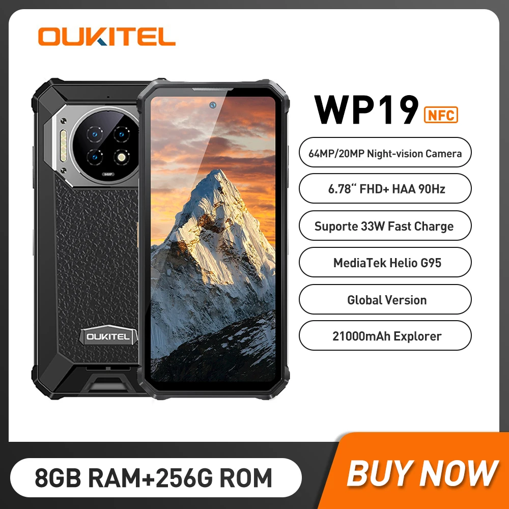 Oukitel WP19 Ночное видение прочный смартфон мобильный телефон 21000 мА/ч 8 Гб 256 ГБ 64M