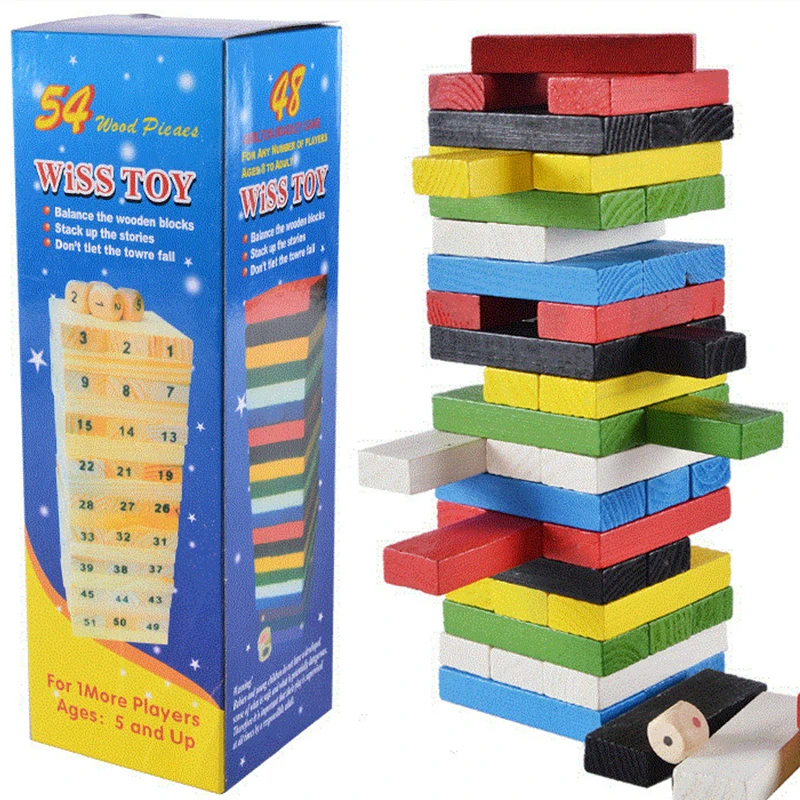 

54PCS Wooden Montessori Building Blocks Domino Toys For Children Kids Colorful Wood Tower Stacker Board Game Learning Kids Toy