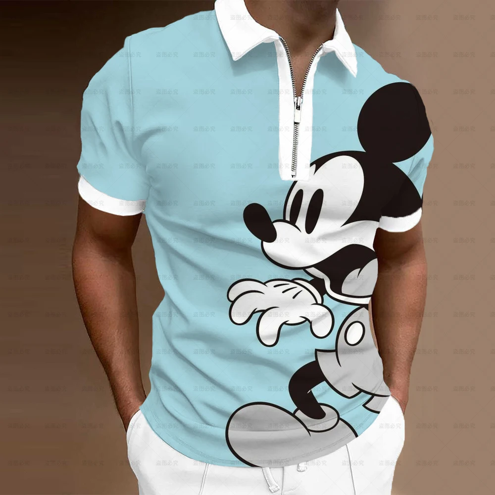 

Men's Clothing Disney Mickey Mouse Mickey Polo Shirt Casual Lapel Zip Up Everyday Cartoon Print Short Sleeve Men's Polo Shirt