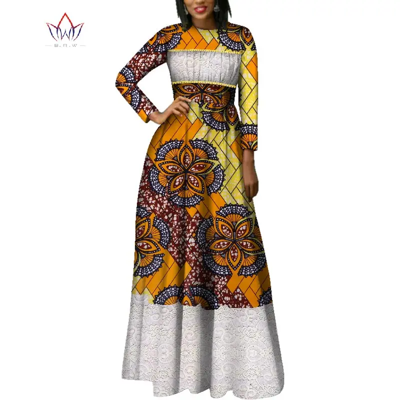 

Autumn New Fashion Afriac Dresses for Women Dashiki Lace Patchwork Traditional African Clothing Wedding Party Dress WY2014