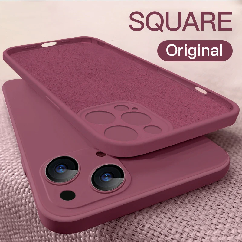 1DS Square Liquid Silicone Case For iPhone 13 12 11 Pro Max Mini XS X XR 7 8 Plus SE 2020 Full Lens Protection Soft Cover