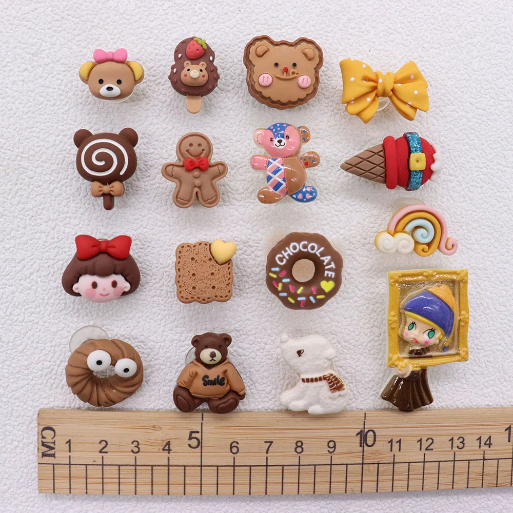 

1-16PCS Resin Croc Charms Bear Cookie Painting Gingerbread Man Ice Cream Bow Rainbow Jibz Buckle Hole Shoes Ornaments Slipper