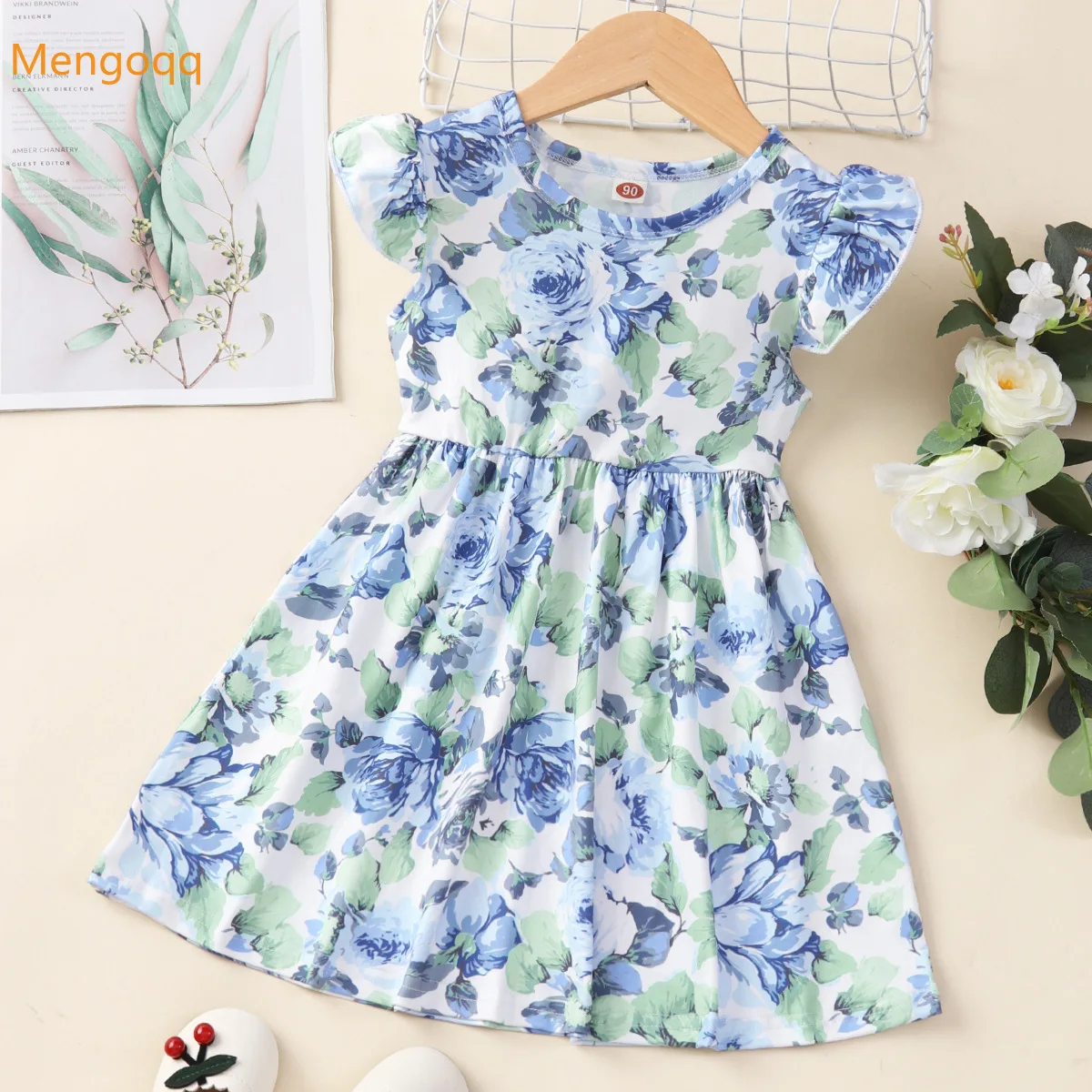 

Toddler Princess Summer Fly Sleeve Flower O-neck Knee-length Dress Kids Baby Children Casual Clothing 18M-6Y